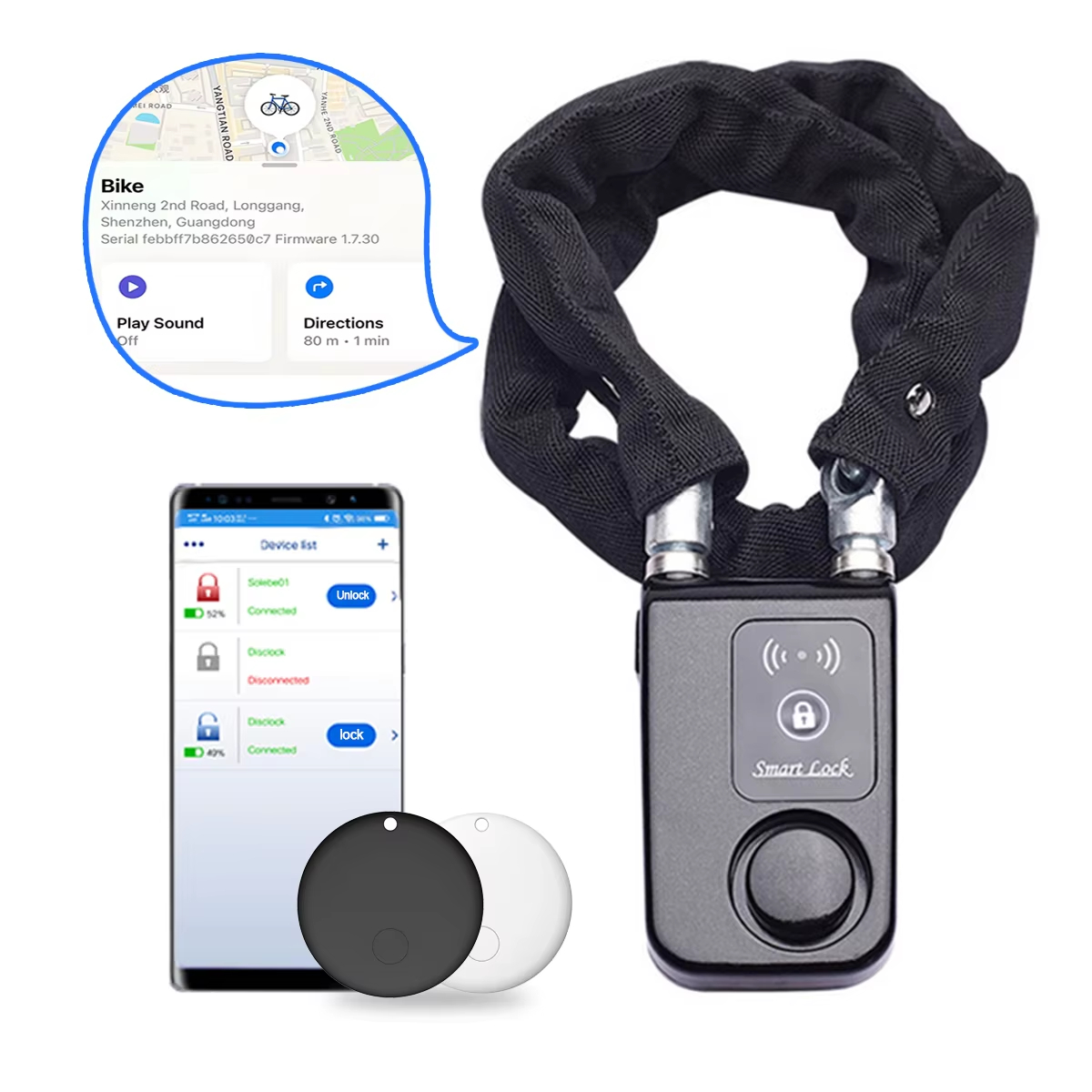 Smart Home Hub Matter - 110dB Alarm Bike Chain Lock with