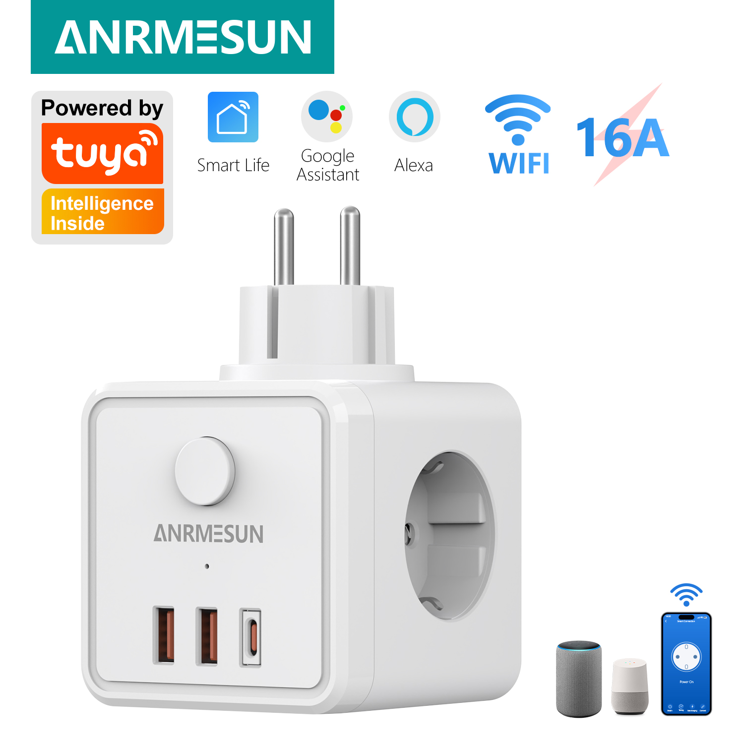3 EU Plug 2 USB-A 1 Type-C Por - Smart Home Utilities ulasan dan harga