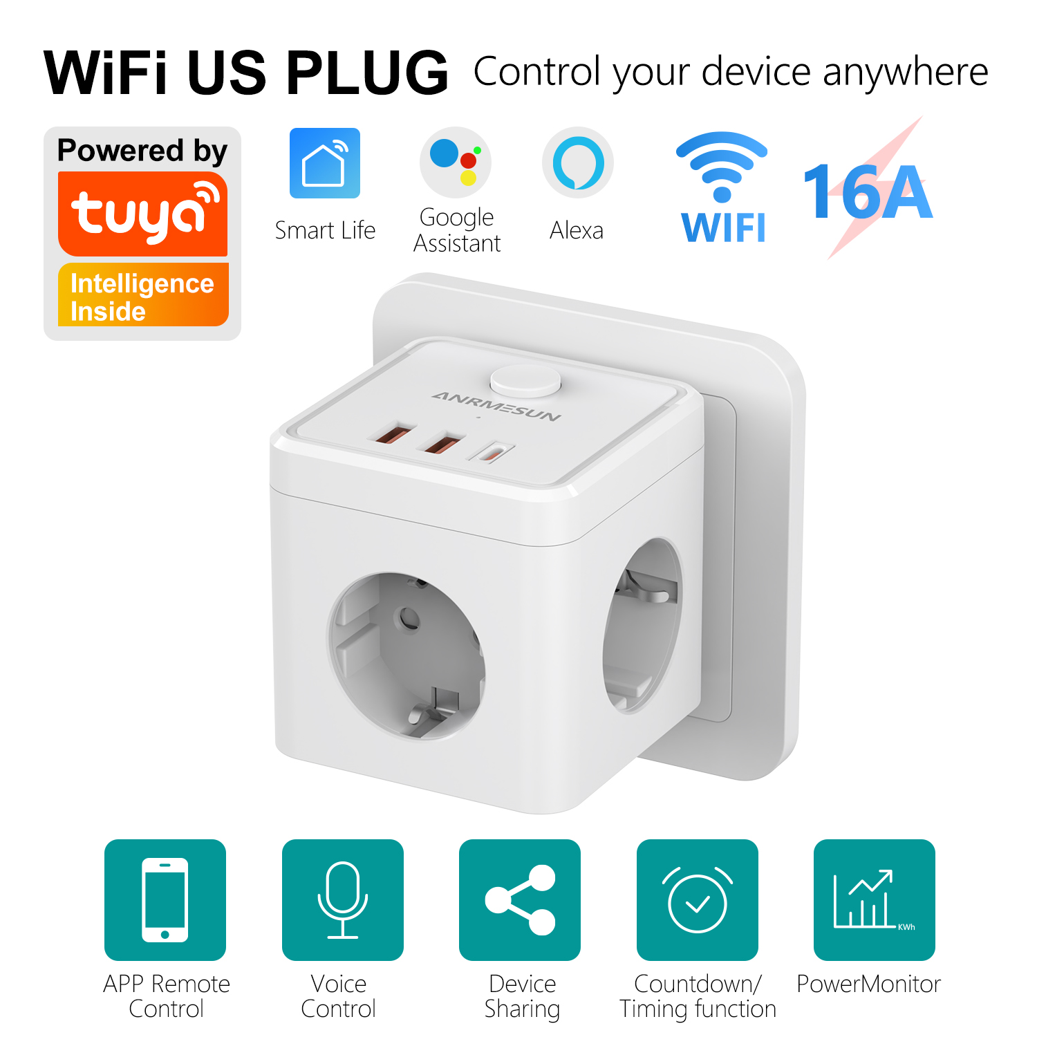 3 EU Plug 2 USB-A 1 Type-C Por - Smart Home Utilities ulasan dan harga